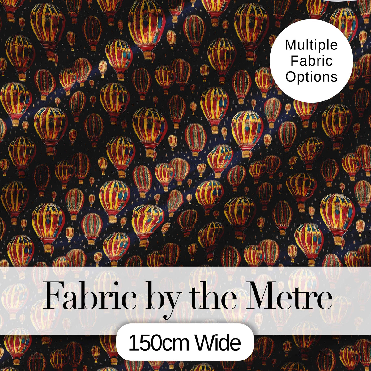 Ornate Night Sky Hot Air Balloons Vintage Seamless Pattern Digital Print Fabric by the Metre UK Sewing Quilting Textile