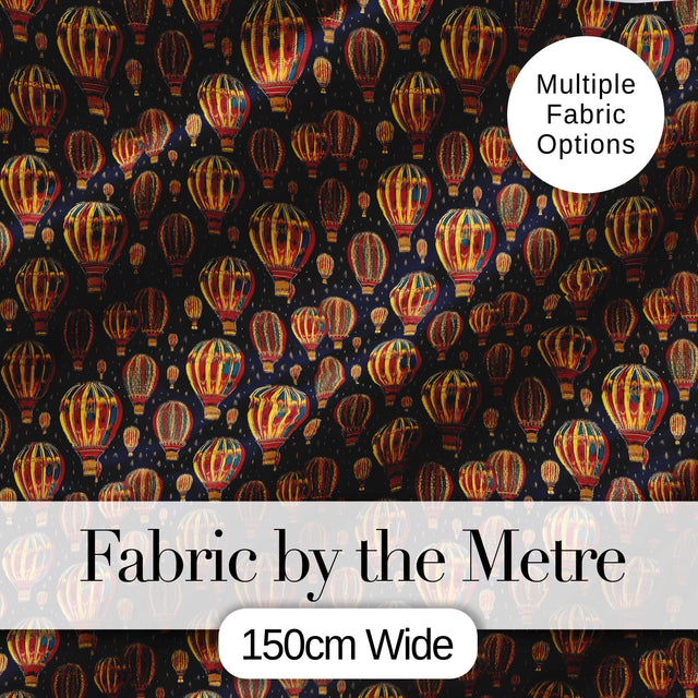 Ornate Night Sky Hot Air Balloons Vintage Seamless Pattern Digital Print Fabric by the Metre UK Sewing Quilting Textile