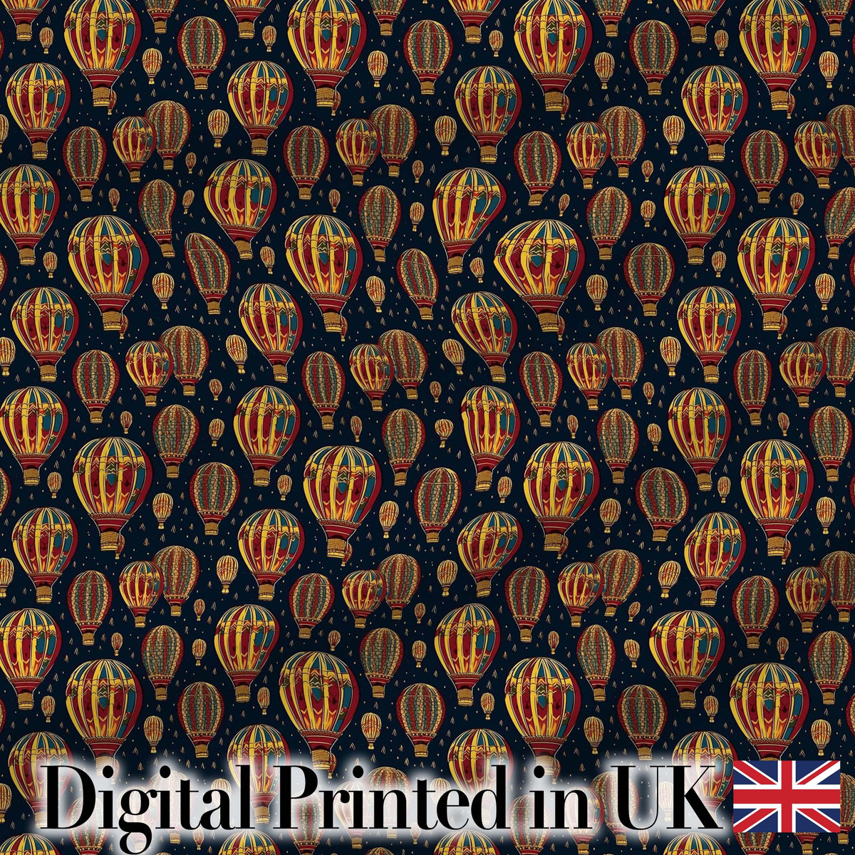 Ornate Night Sky Hot Air Balloons Vintage Seamless Pattern Digital Print Fabric by the Metre UK Sewing Quilting Textile