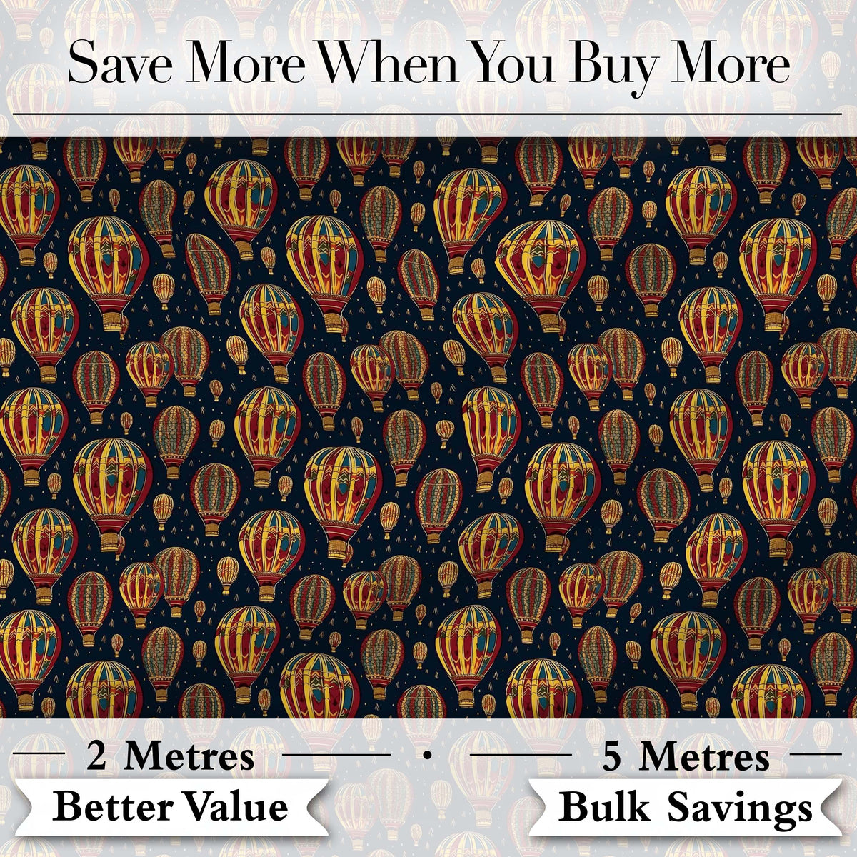 Ornate Night Sky Hot Air Balloons Vintage Seamless Pattern Digital Print Fabric by the Metre UK Sewing Quilting Textile