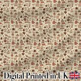 Coffee Desserts Cups and Utensils Seamless Pattern Digital Print Fabric by the Metre UK Sewing Quilting Textile