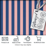 Wavy Navy Blue and Soft Pink Vertical Stripes Seamless Pattern Digital Print Fabric by the Metre UK Sewing Quilting Textile