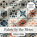 Abstract Geometric Floral Tile Motif Seamless Pattern Digital Print Fabric by the Metre UK Sewing Quilting Textile