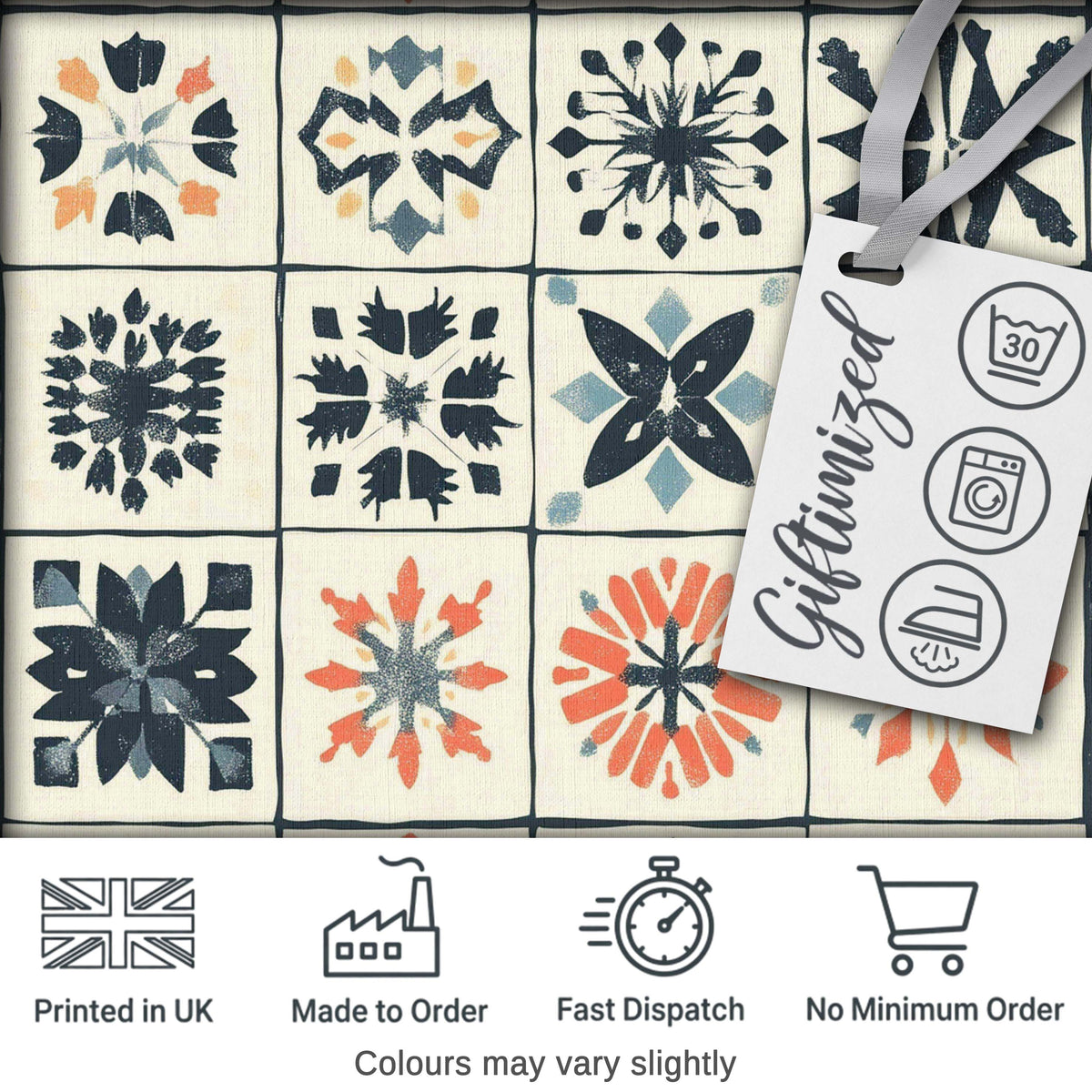 Abstract Geometric Floral Tile Motif Seamless Pattern Digital Print Fabric by the Metre UK Sewing Quilting Textile