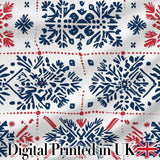 Folk Art Blue and Red Floral Symmetry Seamless Pattern Digital Print Fabric by the Metre UK Sewing Quilting Textile
