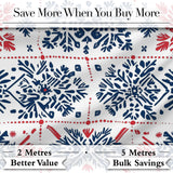 Folk Art Blue and Red Floral Symmetry Seamless Pattern Digital Print Fabric by the Metre UK Sewing Quilting Textile