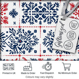 Folk Art Blue and Red Floral Symmetry Seamless Pattern Digital Print Fabric by the Metre UK Sewing Quilting Textile
