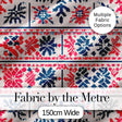 Nordic Folk Pattern with Blue and Red Motifs Seamless Pattern Digital Print Fabric by the Metre UK Sewing Quilting Textile