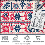 Nordic Folk Pattern with Blue and Red Motifs Seamless Pattern Digital Print Fabric by the Metre UK Sewing Quilting Textile