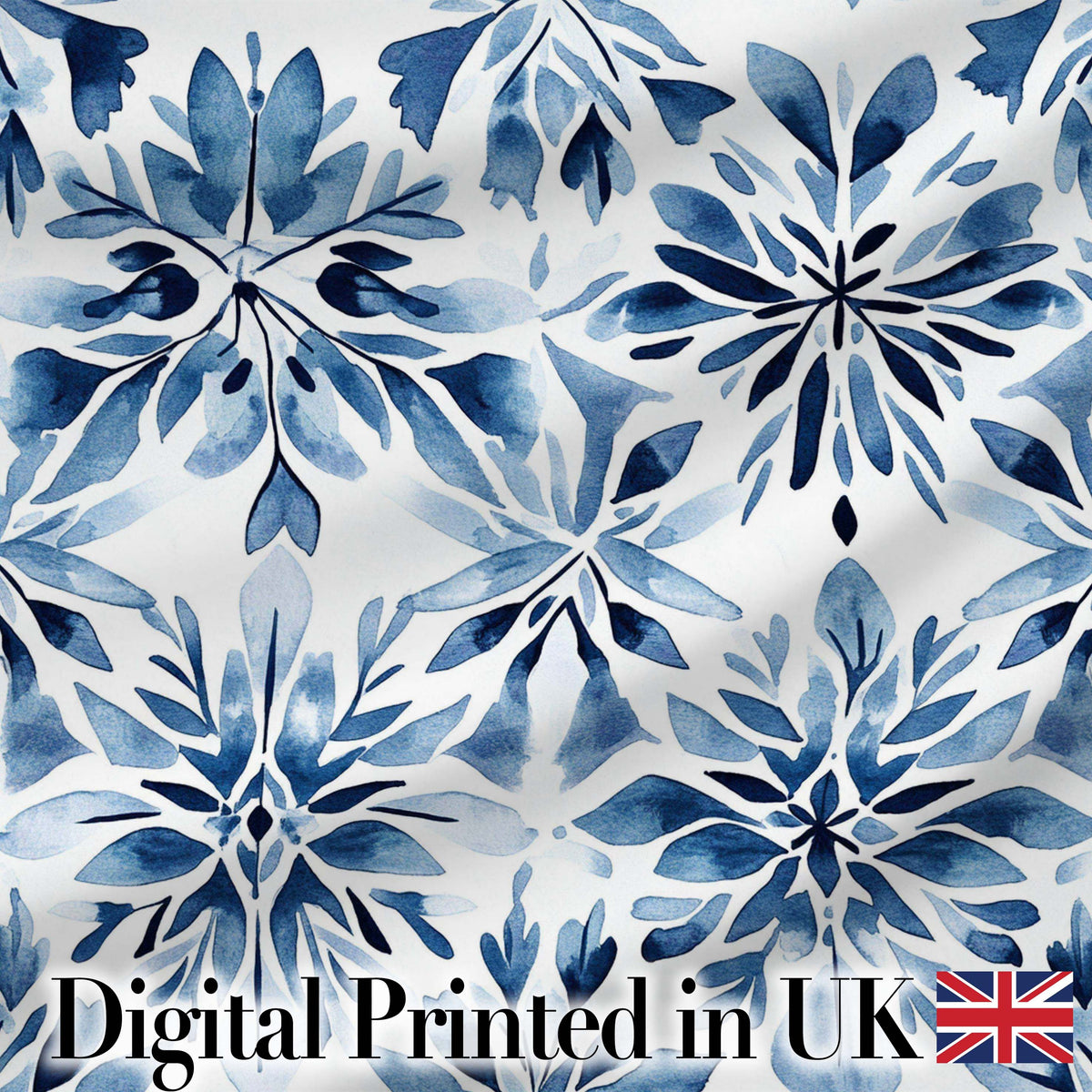 Watercolor Blue Floral Abstract Seamless Pattern Digital Print Fabric by the Metre UK Sewing Quilting Textile