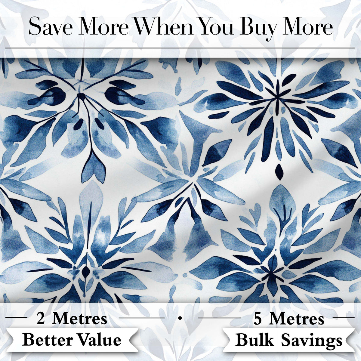 Watercolor Blue Floral Abstract Seamless Pattern Digital Print Fabric by the Metre UK Sewing Quilting Textile