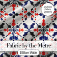 Scandinavian Folk Art Red Blue Floral Seamless Pattern Digital Print Fabric by the Metre UK Sewing Quilting Textile