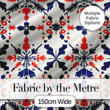 Scandinavian Folk Art Red Blue Floral Seamless Pattern Digital Print Fabric by the Metre UK Sewing Quilting Textile