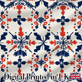 Scandinavian Folk Art Red Blue Floral Seamless Pattern Digital Print Fabric by the Metre UK Sewing Quilting Textile