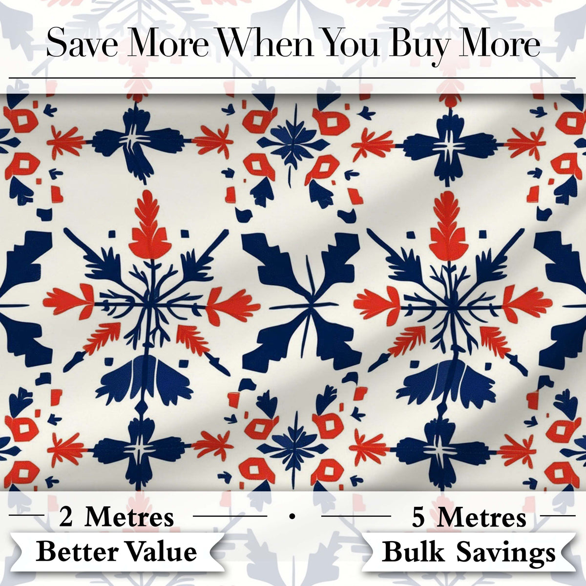 Scandinavian Folk Art Red Blue Floral Seamless Pattern Digital Print Fabric by the Metre UK Sewing Quilting Textile