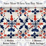 Scandinavian Folk Art Red Blue Floral Seamless Pattern Digital Print Fabric by the Metre UK Sewing Quilting Textile