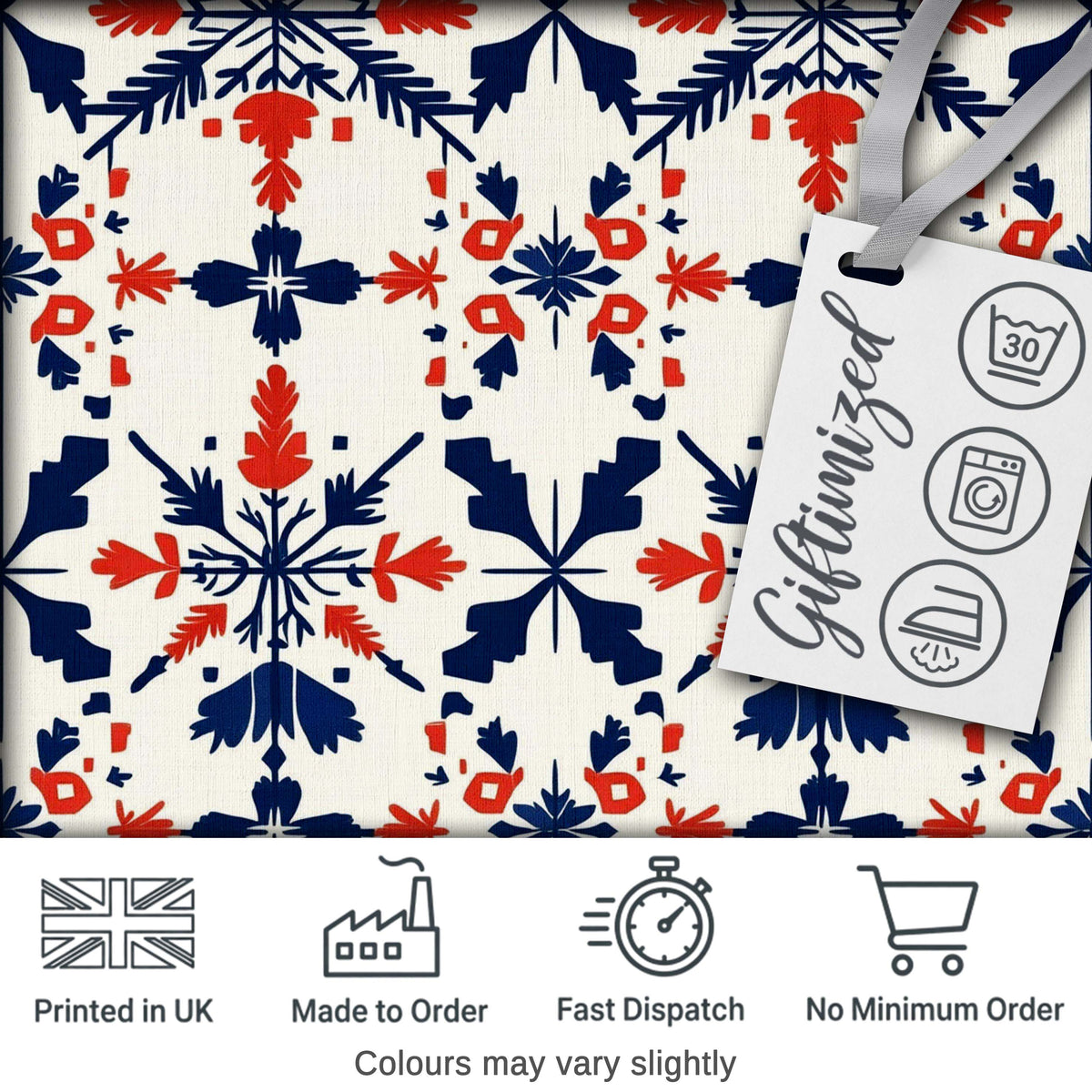 Scandinavian Folk Art Red Blue Floral Seamless Pattern Digital Print Fabric by the Metre UK Sewing Quilting Textile