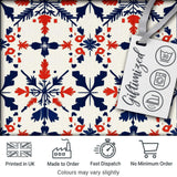 Scandinavian Folk Art Red Blue Floral Seamless Pattern Digital Print Fabric by the Metre UK Sewing Quilting Textile