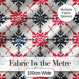 Nordic Snowflake Style Red Blue Geometric Seamless Pattern Digital Print Fabric by the Metre UK Sewing Quilting Textile