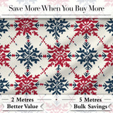 Nordic Snowflake Style Red Blue Geometric Seamless Pattern Digital Print Fabric by the Metre UK Sewing Quilting Textile