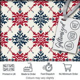 Nordic Snowflake Style Red Blue Geometric Seamless Pattern Digital Print Fabric by the Metre UK Sewing Quilting Textile