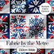 Decorative Tile Folk Pattern Blue Red Seamless Pattern Digital Print Fabric by the Metre UK Sewing Quilting Textile