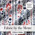 Scandinavian Botanical Red Blue Leaves Seamless Pattern Digital Print Fabric by the Metre UK Sewing Quilting Textile
