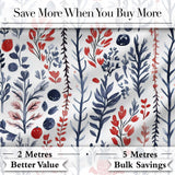 Scandinavian Botanical Red Blue Leaves Seamless Pattern Digital Print Fabric by the Metre UK Sewing Quilting Textile