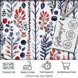Scandinavian Botanical Red Blue Leaves Seamless Pattern Digital Print Fabric by the Metre UK Sewing Quilting Textile