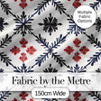 Nordic Folk Floral Grid Blue Red Seamless Pattern Digital Print Fabric by the Metre UK Sewing Quilting Textile