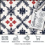 Nordic Folk Floral Grid Blue Red Seamless Pattern Digital Print Fabric by the Metre UK Sewing Quilting Textile