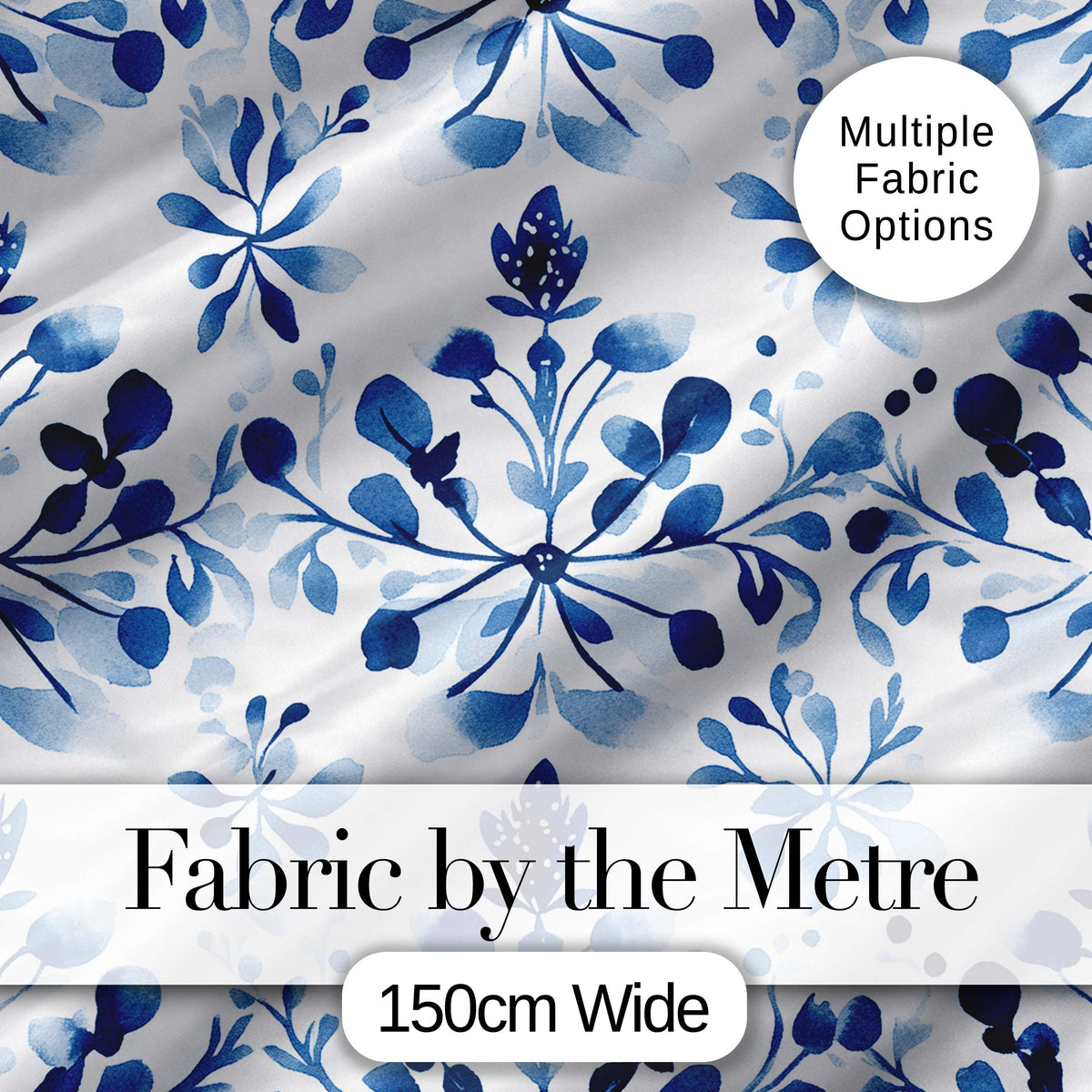 Blue Watercolor Floral Snowflake Botanical Seamless Pattern Digital Print Fabric by the Metre UK Sewing Quilting Textile