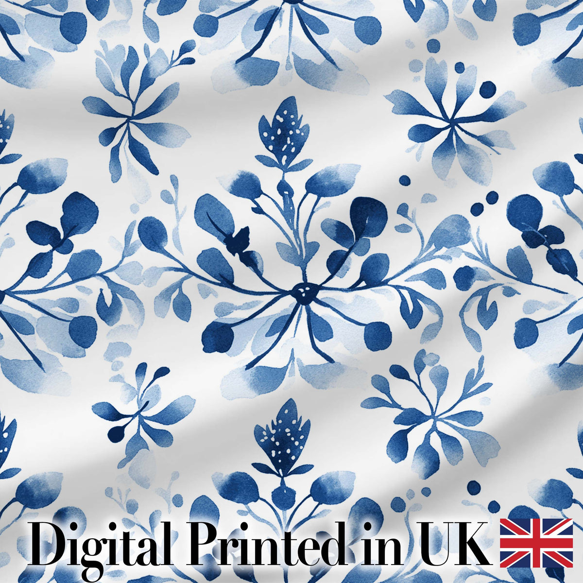 Blue Watercolor Floral Snowflake Botanical Seamless Pattern Digital Print Fabric by the Metre UK Sewing Quilting Textile