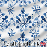 Blue Watercolor Floral Snowflake Botanical Seamless Pattern Digital Print Fabric by the Metre UK Sewing Quilting Textile
