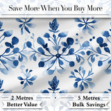 Blue Watercolor Floral Snowflake Botanical Seamless Pattern Digital Print Fabric by the Metre UK Sewing Quilting Textile