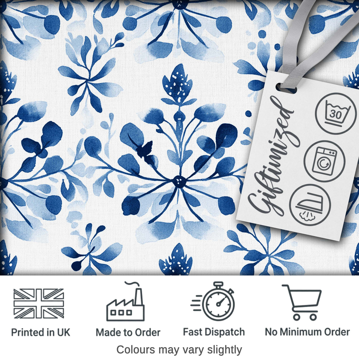 Blue Watercolor Floral Snowflake Botanical Seamless Pattern Digital Print Fabric by the Metre UK Sewing Quilting Textile