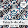 Decorative Folk Floral Symmetry Blue Red Seamless Pattern Digital Print Fabric by the Metre UK Sewing Quilting Textile