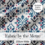 Decorative Folk Floral Symmetry Blue Red Seamless Pattern Digital Print Fabric by the Metre UK Sewing Quilting Textile