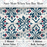 Decorative Folk Floral Symmetry Blue Red Seamless Pattern Digital Print Fabric by the Metre UK Sewing Quilting Textile