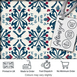 Decorative Folk Floral Symmetry Blue Red Seamless Pattern Digital Print Fabric by the Metre UK Sewing Quilting Textile