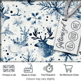 Winter Woodland Deer Snowflake Blue Seamless Pattern Digital Print Fabric by the Metre UK Sewing Quilting Textile