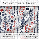 Hand Drawn Botanical Winter Leaves Red Blue Seamless Pattern Digital Print Fabric by the Metre UK Sewing Quilting Textile