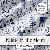 Minimal Nordic Deer Botanical Blue Grey Seamless Pattern Digital Print Fabric by the Metre UK Sewing Quilting Textile