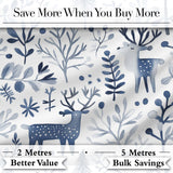 Minimal Nordic Deer Botanical Blue Grey Seamless Pattern Digital Print Fabric by the Metre UK Sewing Quilting Textile