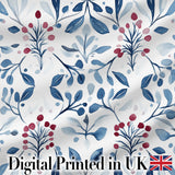 Blue Red Berry Botanical Folk Art Seamless Pattern Digital Print Fabric by the Metre UK Sewing Quilting Textile