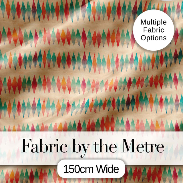 Colorful Geometric Diamond Ikat Style Seamless Pattern Digital Print Fabric by the Metre UK Sewing Quilting Textile