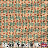 Tribal Ikat Diamond Red Green Beige Seamless Pattern Digital Print Fabric by the Metre UK Sewing Quilting Textile