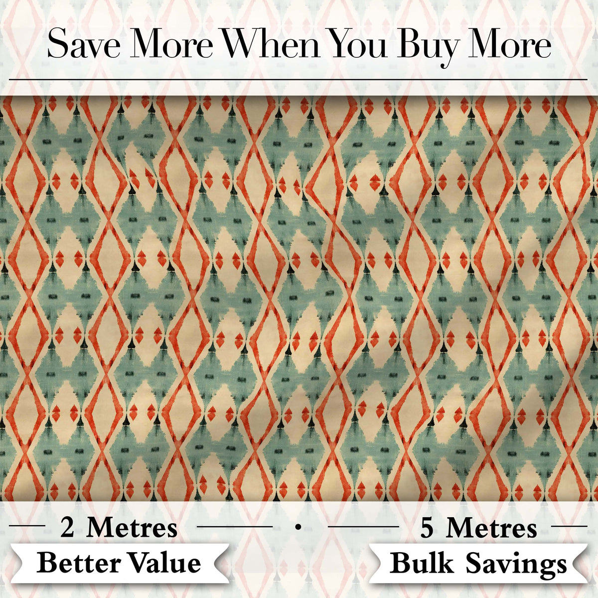 Tribal Ikat Diamond Red Green Beige Seamless Pattern Digital Print Fabric by the Metre UK Sewing Quilting Textile