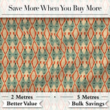 Tribal Ikat Diamond Red Green Beige Seamless Pattern Digital Print Fabric by the Metre UK Sewing Quilting Textile