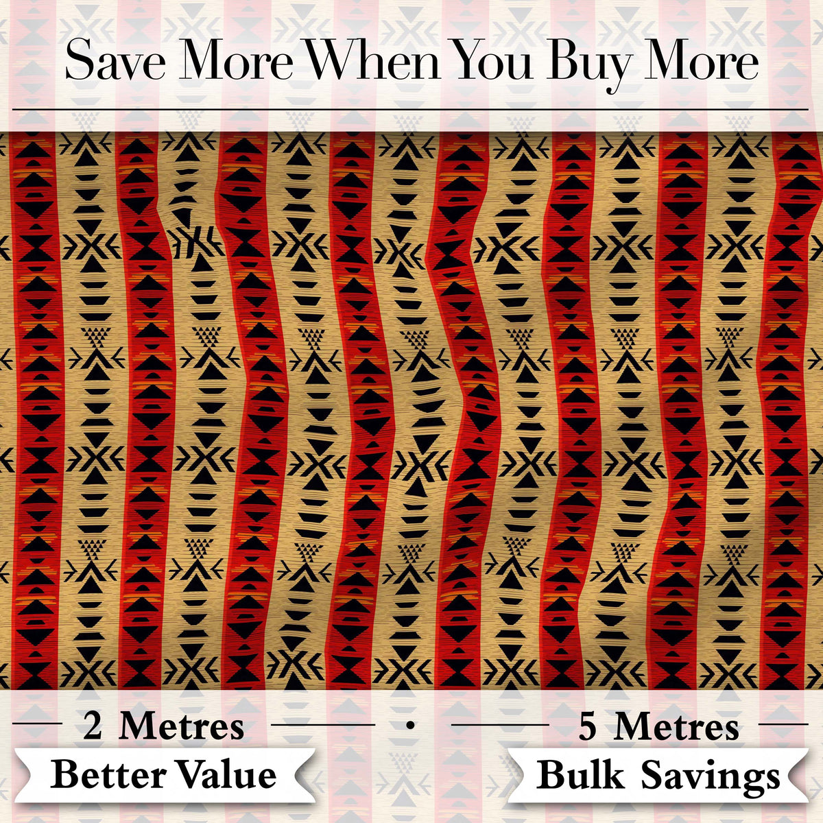 Tribal Red Black Geometric Stripe Ethnic Seamless Pattern Digital Print Fabric by the Metre UK Sewing Quilting Textile